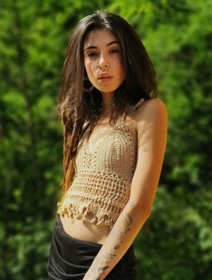 Toonzshop Aema Crochet Crop Top Topjes Dames Beige | 839742-INK