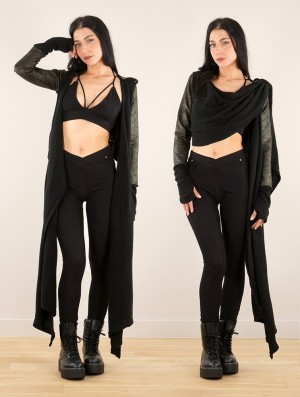 Toonzshop Aeriz Faux Leather Knitted Shawl Shawl Dames Zwart | 264751-ZYF