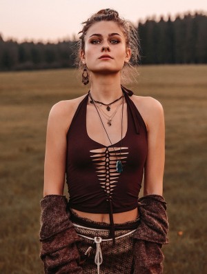 Toonzshop Afra Crop Top Topjes Dames Donkerbruin | 608725-CXY