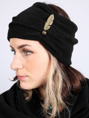 Toonzshop Aikköoz Feathered Headband Hoeden Dames Zwart | 405913-EIG