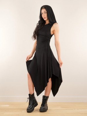 Toonzshop Akormébir Hooded Asymmetric Dress Jurk Dames Zwart | 803275-TGK