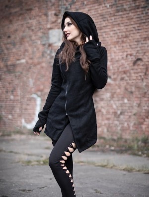 Toonzshop Akriti Crossed Hooded Jacket With Zipper Jassen Dames Zwart | 109376-OHF