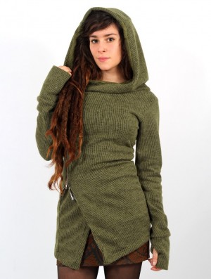 Toonzshop Akriti Crossed Hooded Jacket With Zipper Jassen Dames Groen | 653892-KOZ