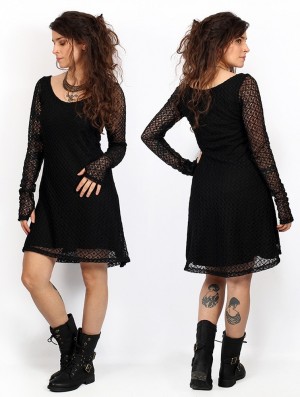 Toonzshop Alchemÿa Crochet Lining Dress Jurk Dames Zwart | 095287-PMW