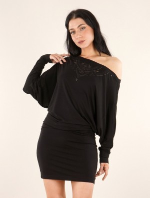 Toonzshop Aliyan Zohraa Batwing Sleeves Short Dress Jurk Dames Zwart | 674391-DCQ