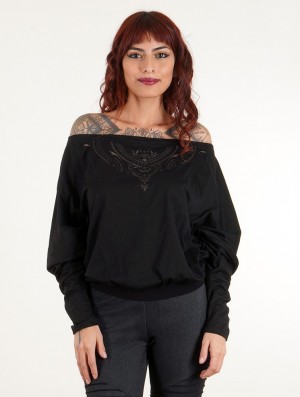 Toonzshop Aliyan Zohraa Batwing Sleeves Top Topjes Dames Zwart | 492713-TIL