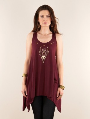Toonzshop Alruwhani Printed Knotted Sleeveless Tunic Topjes Dames Goud | 420139-XZC