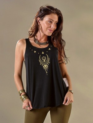Toonzshop Alruwhani Printed Tank Top Tanktop Dames Zwart Goud | 960273-PHT