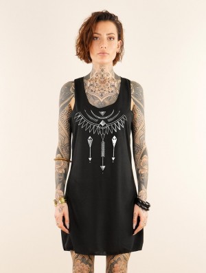 Toonzshop Amonet Printed Sleeveless Short Dress Jurk Dames Zwart Zilver | 716352-RZA