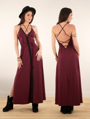 Toonzshop Amulette Lace-up Split Long Dress Jurk Dames Wine | 034765-GVT