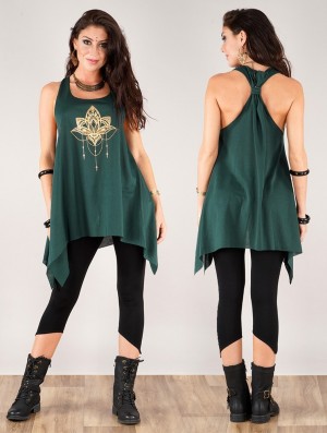 Toonzshop Anitaya Printed Knotted Sleeveless Tunic Topjes Dames Goud | 908546-YKP