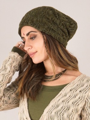 Toonzshop Aslan Pleated Crochet Beanie Muts Dames Groen | 432865-AHW