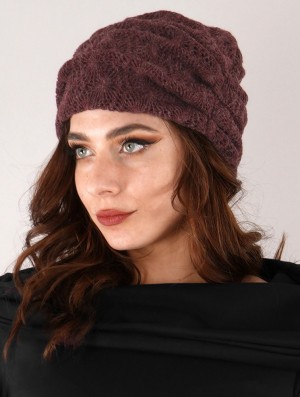 Toonzshop Aslan Pleated Crochet Beanie Muts Dames Wine | 821403-OYA