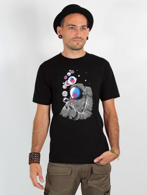 Toonzshop Astronaut Planet Bubble Printed Short Sleeve T-shirt T-Shirt Heren Zwart | 081653-PCA
