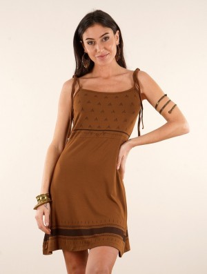 Toonzshop Atkatla Printed Strappy Short Dress Jurk Dames Sienna | 183596-ZBW