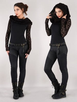 Toonzshop Atmäa Crochet Long Sleeve Top Topjes Dames Zwart | 158724-BWR