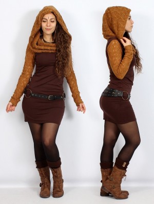 Toonzshop Atmäa Crochet Long Sleeved Dress Jurk Dames Bruin | 917468-ELF