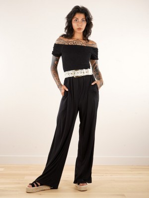 Toonzshop Aulë Short Sleeve Flare Leg Jumpsuit Jumpsuit Dames Zwart | 204568-LXE