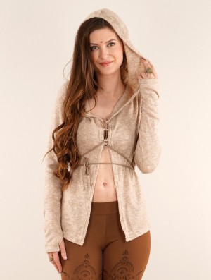 Toonzshop Awenäe Hooded Cardigan With Front Lacing Cardigan Dames Beige | 738095-OJV
