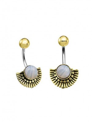 Toonzshop Aylin Botswana Agate Golden Brass Belly Piercing BH Dames | 165893-PLT