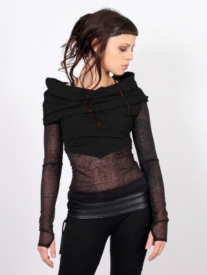 Toonzshop Azmiyäa Transparent Insert Long Sleeve Top Topjes Dames Zwart | 972431-YVK