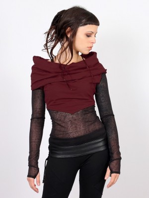 Toonzshop Azmiyäa Transparent Insert Long Sleeve Top Topjes Dames Wine | 215643-ASU