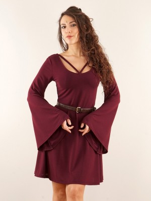 Toonzshop Black Moon Reversible Flared Long Sleeve Dress Jurk Dames Wine | 257941-KXO