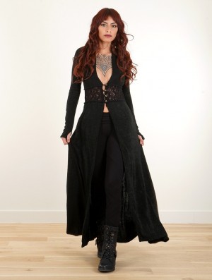 Toonzshop Boho Maxi Cardigan With Crochet Detail Cardigan Dames Zwart | 039416-ELZ