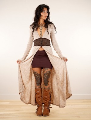 Toonzshop Boho Maxi Cardigan With Crochet Detail Cardigan Dames Beige | 285364-ISM