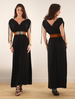 Toonzshop Calimshan Long Dress With Openwork Short Sleeves Jurk Dames Zwart | 965234-XDJ