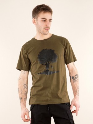 Toonzshop Castor Tree Printed Short Sleeve T-shirt T-Shirt Heren Lichtgroen | 758194-VTY