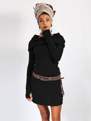 Toonzshop Chryzalide Sweater Dress Jurk Dames Zwart | 675184-IQR