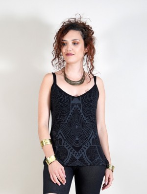 Toonzshop Ciryandil Africa Printed Shoulder Strap Top Topjes Dames Zwart | 041635-NBM