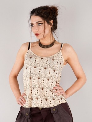 Toonzshop Ciryandil Peafowl Printed Shoulder Strap Top Topjes Dames Beige | 594721-UQR