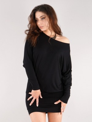 Toonzshop Daedra Short Dress With Bat Wing Sleeve Jurk Dames Zwart | 761034-DKE