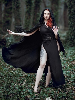 Toonzshop Danäa Hooded Long Cape Poncho's Dames Zwart | 905274-KQP