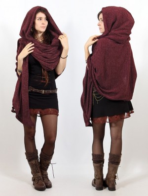 Toonzshop Danae Hooded Cape Poncho's Dames Mottled wine | 384025-TYE