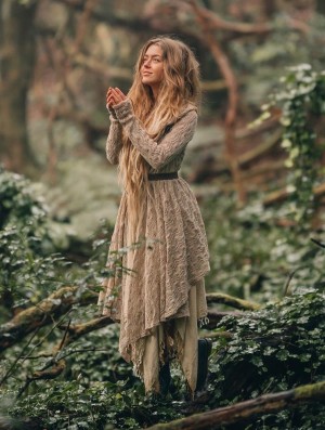 Toonzshop Danaeriz Long Sleeve Hooded Crochet Shawl Cardigan Cardigan Dames Beige | 750218-BUZ