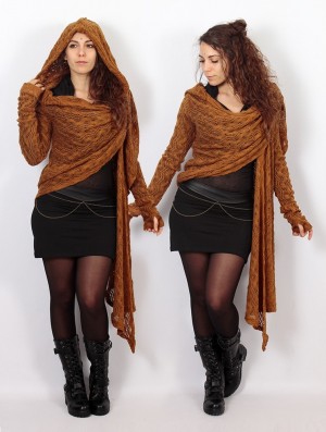 Toonzshop Danaeriz Long Sleeve Hooded Crochet Shawl Cardigan Cardigan Dames Rusty | 384257-TWL