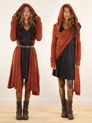 Toonzshop Danaeriz Long Sleeve Hooded Shawl Cardigan Cardigan Dames Sienna | 697103-ZDY