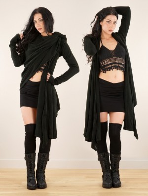 Toonzshop Danaeriz Long Sleeve Hooded Shawl Cardigan Cardigan Dames Zwart | 569208-QYA