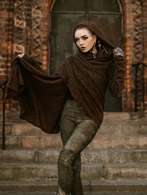 Toonzshop Danaeriz Long Sleeve Hooded Shawl Cardigan Cardigan Dames Bruin | 346259-JHQ
