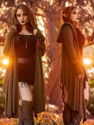 Toonzshop Danaeriz Long Sleeve Hooded Shawl Cardigan Cardigan Dames Olijfgroen Groen | 159483-ETO