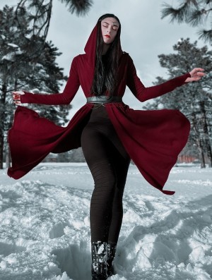 Toonzshop Danaeriz Long Sleeve Hooded Shawl Cardigan Cardigan Dames Wine | 476935-IRS