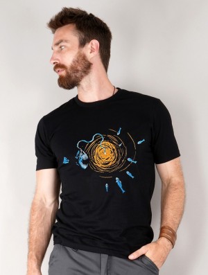 Toonzshop Deep Sea Fish' Printed Short Sleeve T-shirt T-Shirt Heren Zwart | 526718-LXK