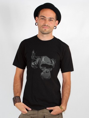 Toonzshop Dj Monkey Printed Short Sleeve T-shirt T-Shirt Heren Zwart | 421679-HSC