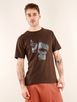 Toonzshop Dj Monkey Printed Short Sleeve T-shirt T-Shirt Heren Bruin | 683154-DCJ