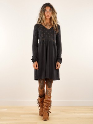 Toonzshop Eireen Long Sleeve Dress Jurk Dames Zwart | 192384-TNQ