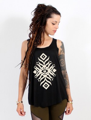 Toonzshop Elbana Printed Tank Top Tanktop Dames Zwart Beige | 129583-FNB