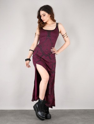 Toonzshop Electra Africa Printed Long Split Strappy Dress Jurk Dames Wine | 917352-YWB